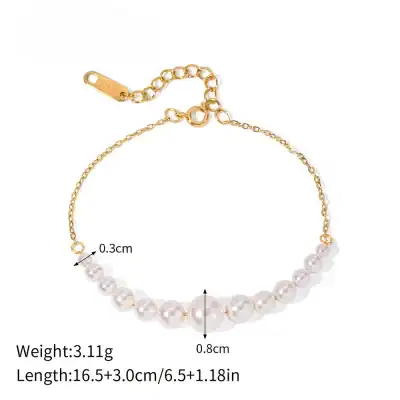 Delicate gold chain with white pearls, perfect for jewelry lovers. Adjustable length, lightweight, stylish, ideal for special occasions or daily wear enhancing your overall look.