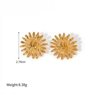 Elegant gold sun-shaped earrings for women, stylish accessories for casual and formal wear, high-quality jewelry displayed on white background for opt & fashion.