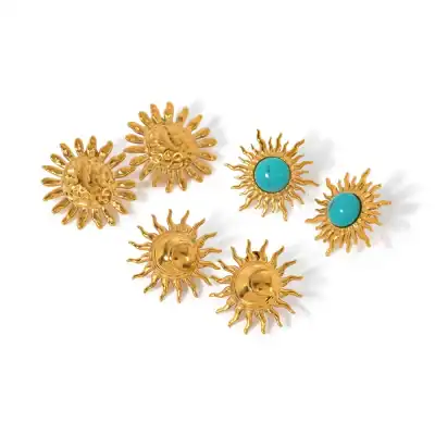 Sun jewelry charms with turquoise, gold-tone, radiant sunburst design, perfect for earrings, jewelry-making, and accessories. Brings a stylish and sunny vibe to your creations.