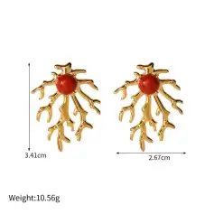 Beautiful gold coral-inspired earrings featuring a red gemstone, perfect for adding a stylish, nautical touch to your jewelry collection. Ideal for special occasions or everyday wear.