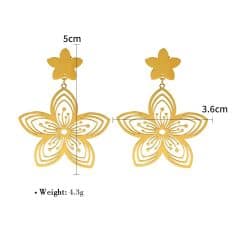 Gold floral earrings with intricate butterfly design and flower top, lightweight jewelry for women, perfect for summer accessories and special occasions.
