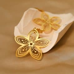 Gold butterfly earrings with intricate cutout design, perfect for stylish accessories and jewelry lovers. Crafted with high-quality material for durability and elegance.