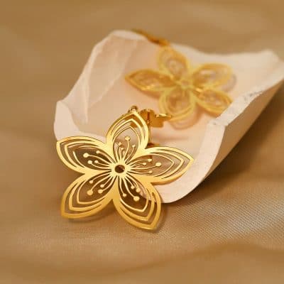 Gold butterfly earrings with intricate cutout design, perfect for stylish accessories and jewelry lovers. Crafted with high-quality material for durability and elegance.