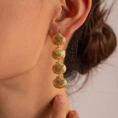 Delicate gold shell earrings designed for women, perfect for weddings, parties, and casual wear. Enhance your look with luxurious jewelry from Monalisa Medical Store.