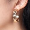 Stylish floral drop earrings featuring a gold and silver-tone flower design, perfect for women seeking trendy jewelry at Monalisa Store.