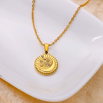 Gold moon pendant necklace with sparkling diamonds, stylish design for women, perfect for everyday wear, jewelry store in Monalisa Medical.
