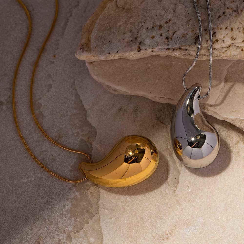 Gold-Plated Stainless Steel Chunky Waterdrop Pendant Necklace - Image 5