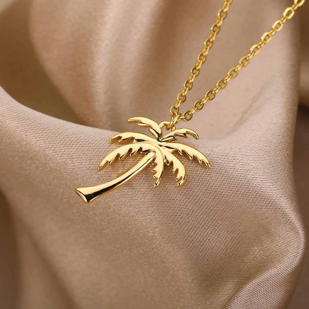 Gold Stainless Steel Palm Tree Pendant Necklace - Bohemian Summer Ocean Beach Jewelry - Image 6