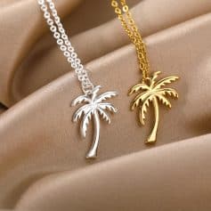 Elegant gold and silver palm tree necklaces for women, perfect for summer jewelry styles. High-quality accessories available at Monalisa Store.