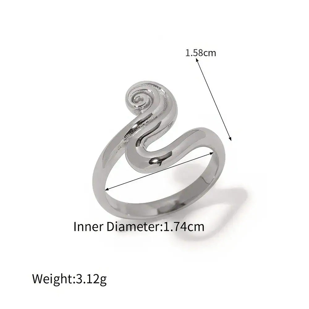Silver ring with swirl design, ideal for fashion jewelry, wedding band, or gift. Features a polished finish, lightweight at 3.12g, and crafted for durability and style.