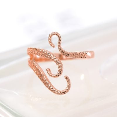 Beautiful rose gold octopus-shaped ring with intricate details, perfect for unique jewelry lovers. Shop high-quality statement jewelry at Monalisa Store for stylish accessories.