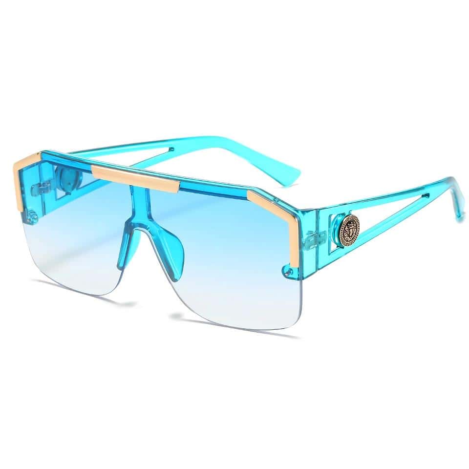 Stylish blue sunglasses featuring mirrored lenses, ideal for sports and outdoor activities, with durable frame and UV protection. Perfect for active lifestyles and fashion-conscious individuals.