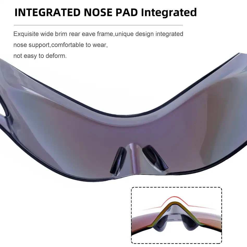 High-quality sports sunglasses with integrated nose pad for enhanced comfort and protection. Durable design, perfect for outdoor activities and sun protection.