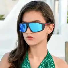 High-quality blue mirrored sunglasses for women and men, stylish eye protection, UV blocking, perfect for outdoor sports and fashion.