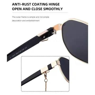 High-quality stylish sunglasses for men and women with anti-rust coating hinges, designed for durability and elegance. Perfect for outdoor fashion and eye protection.