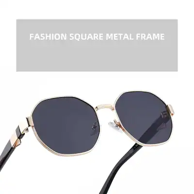 Stylish square metal frame sunglasses with dark tinted lenses, perfect for UV protection and fashion. Ideal for women and men seeking trendy, durable eyewear for everyday wear.