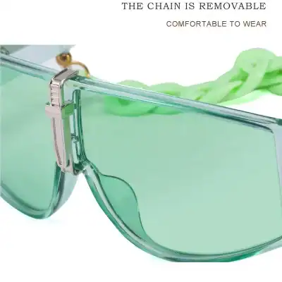 Stylish green sunglasses with removable chains for a fashionable look. Comfortable to wear, perfect for outdoor activities and UV protection. Shop the latest eyewear collection at Monalisa Store.