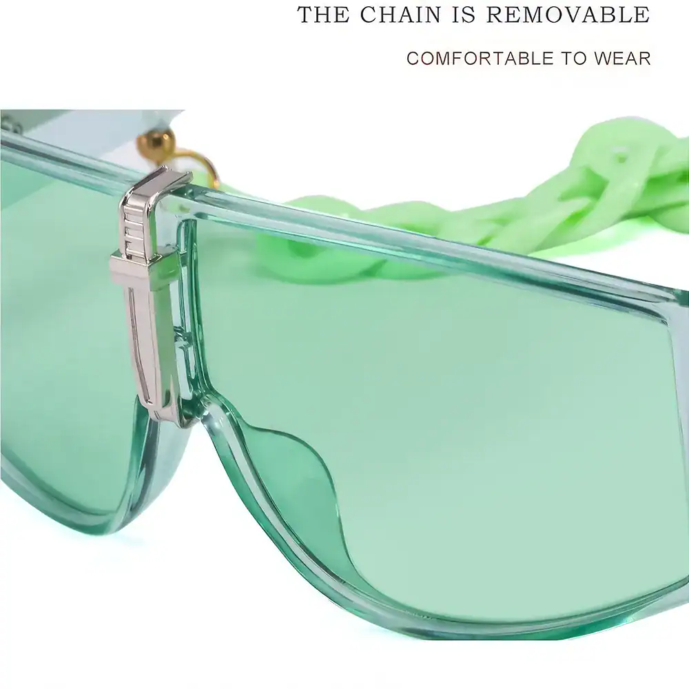 Stylish green sunglasses with removable chains for a fashionable look. Comfortable to wear, perfect for outdoor activities and UV protection. Shop the latest eyewear collection at Monalisa Store.