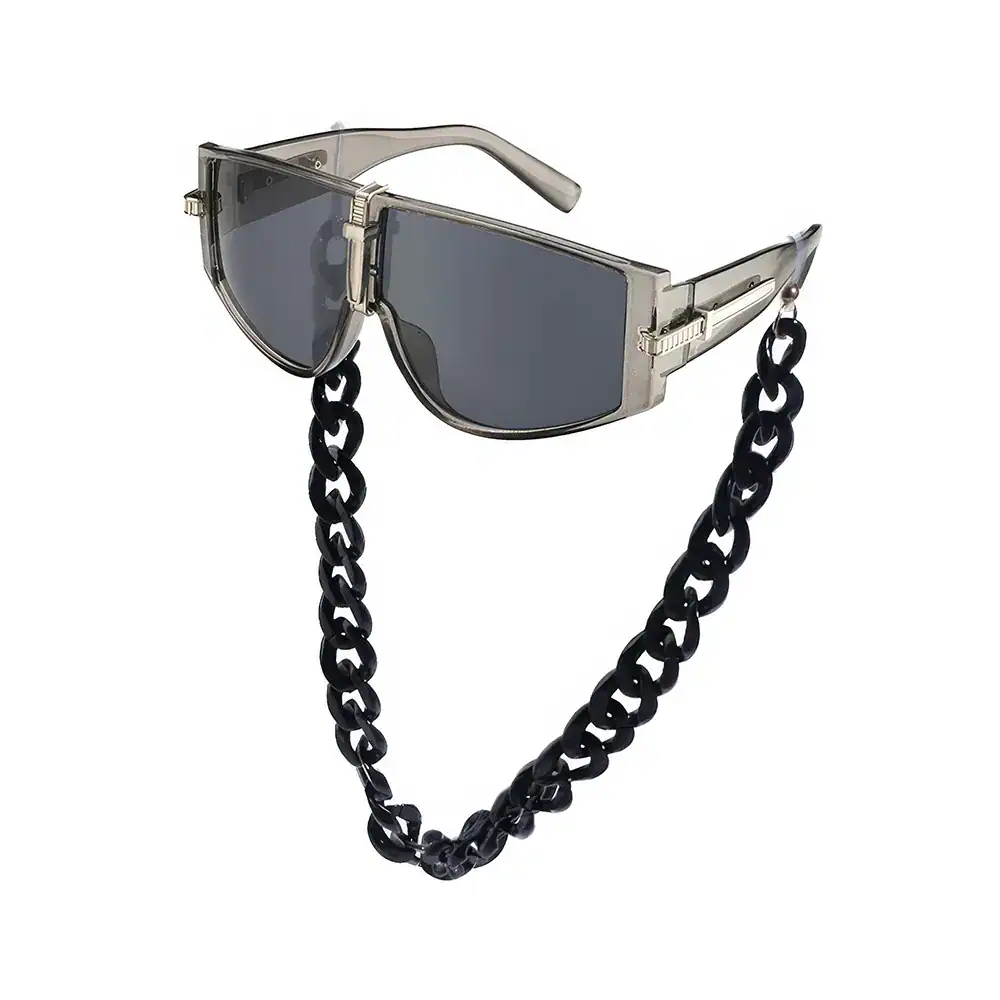 Luxury designer sunglasses with chain accessory for style and UV protection.