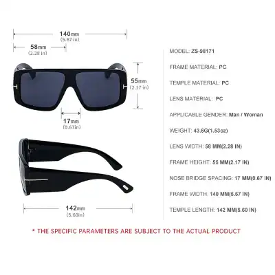 High-quality black sunglasses with UV protection, perfect for men and women. Durable PC frame and lens material for comfort and style, suitable for outdoor activities and UV protection.