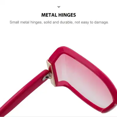 Close-up of stylish pink sunglasses with durable metal hinges for reliable wear. Perfect eyewear accessory for fashion and UV protection.