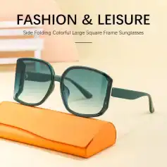 Stylish large square frame sunglasses with side folding feature, perfect for fashion-forward and leisure wear.