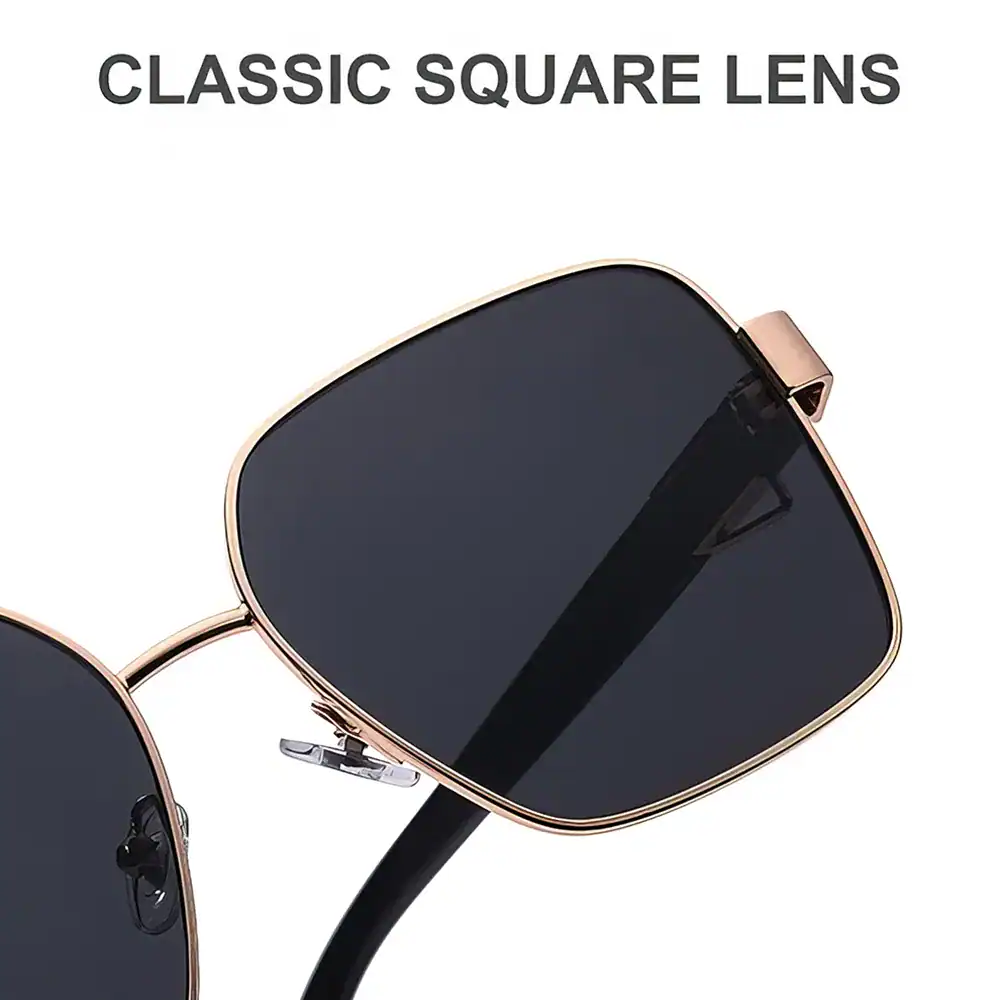 Stylish square frame sunglasses with dark lenses, perfect for fashion-forward eye protection and UV shielding. Ideal for sunny days and outdoor activities, blending elegance and practicality.