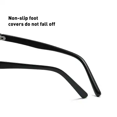 High-quality black eyeglass frame with non-slip foot covers; ensures comfort and stability for all-day wear.