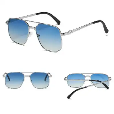 Stylish men's aviator sunglasses with blue gradient lenses and metal frame, perfect for UV protection and fashion. Ideal for outdoor activities and solar shield.
