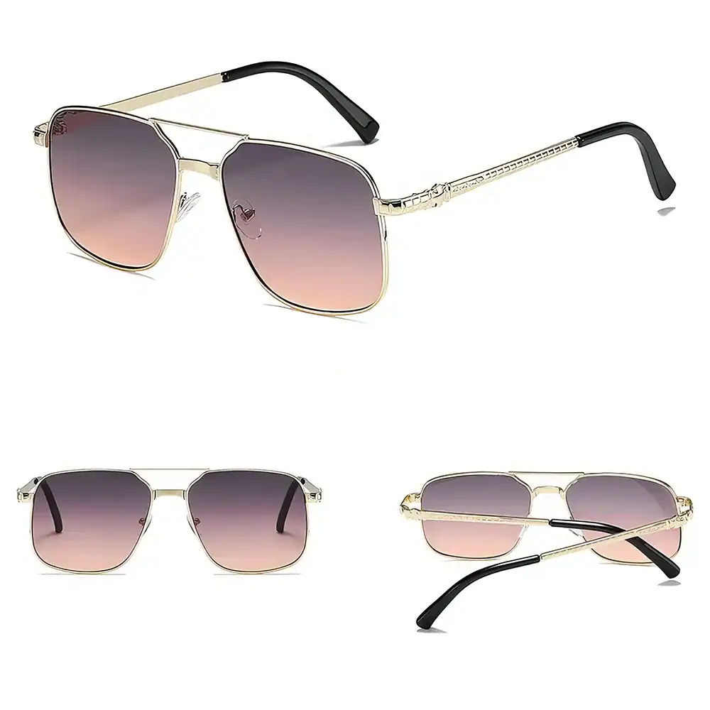 Stylish men's framed sunglasses with gradient lenses, lightweight metal design, and comfortable black temples for UV protection and fashionable outdoor wear.