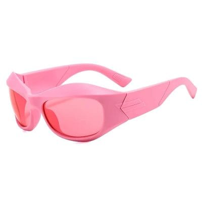 Stylish pink sunglasses with sporty design, perfect for UV protection and fashion. Ideal for outdoor activities, enhancing your trendy look with high-quality materials.