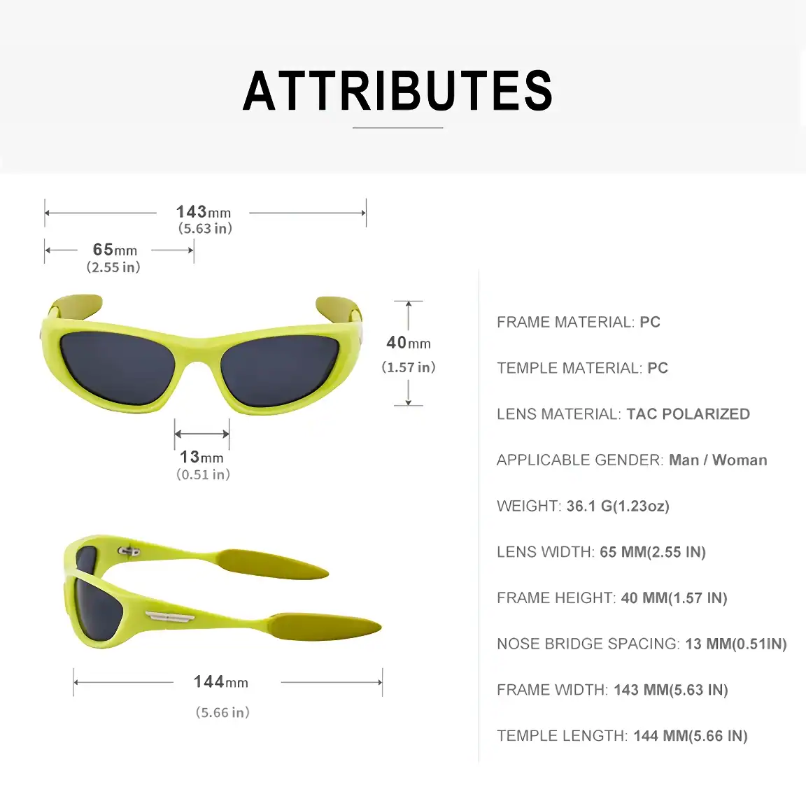 Stylish polarized sunglasses with durable PC frame and TAC polarized lenses, perfect for men and women seeking fashionable eye protection from UV rays.