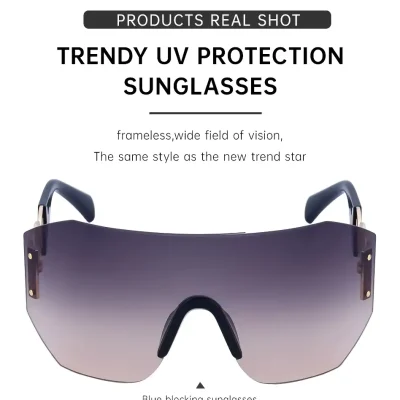Fashionable UV protection sunglasses with wide field of vision and blue blocking features for optimal eye health and style. Perfect for outdoor activities and trendy fashion statements.