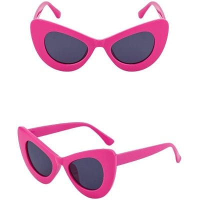 Bright pink sunglass with black tinted lenses, trendy and stylish accessory for fashion-conscious individuals, perfect for outdoor sunny days.
