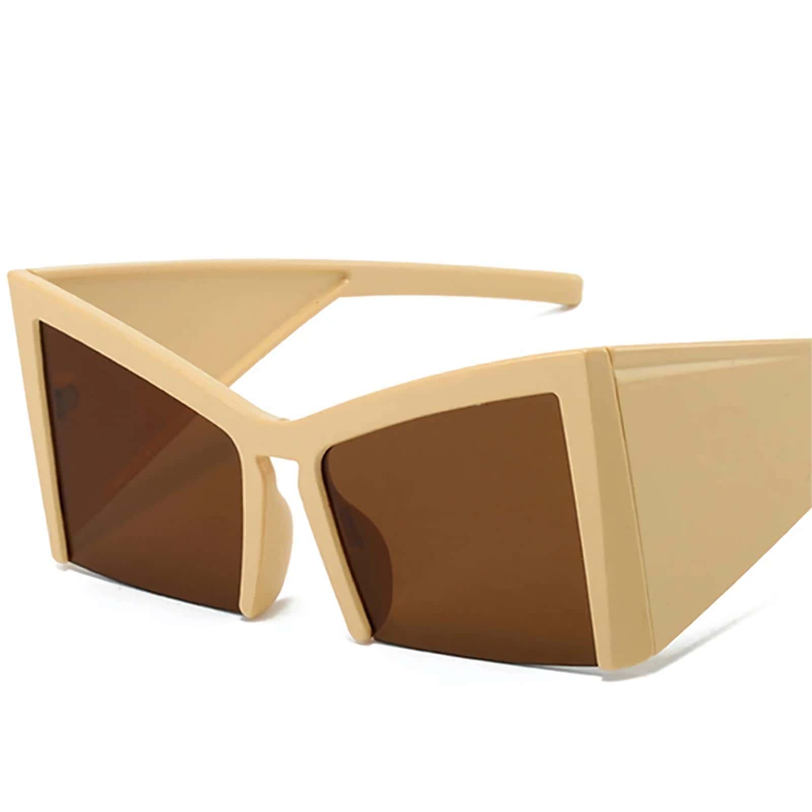 High-quality beige sunglasses with brown tinted lenses, stylish design perfect for sun protection and fashion-forward looks. Ideal for outdoor activities, fashion accessories, and UV protection.