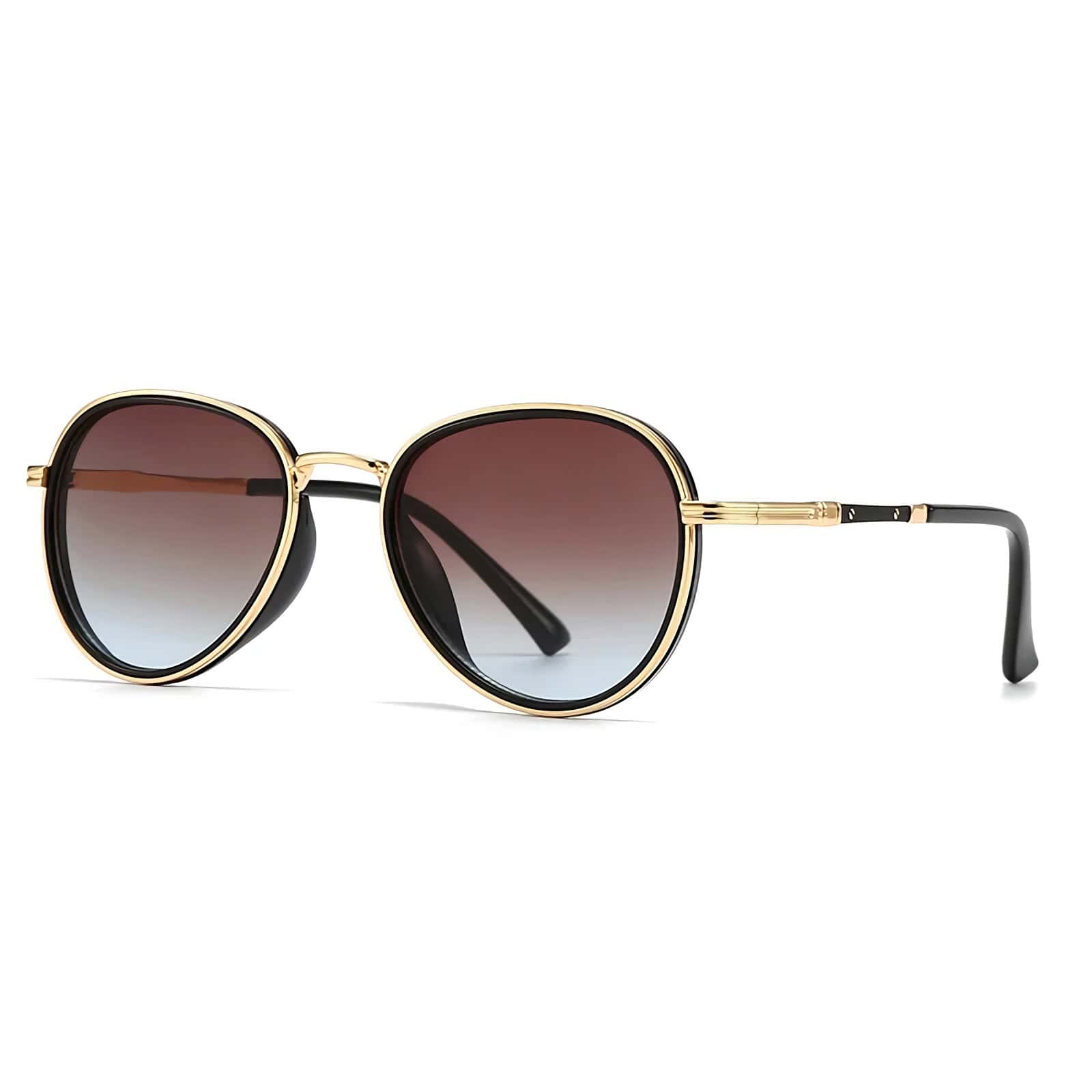 Elegant round sunglasses with gradient tinted lenses and gold frame, perfect for fashion-forward eye protection. Ideal for women seeking luxury sunglasses at Monalisa Medical Store.