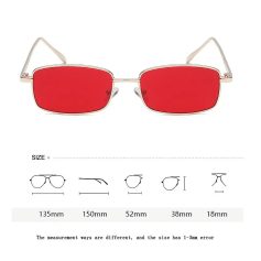 Red-lensed fashion sunglasses with slim metal frame for women and men. Perfect for UV protection and stylish look. Ideal accessory for outdoor activities and summer fashion.