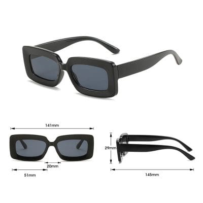 High-quality black rectangular sunglasses for stylish eye protection and UV defense. Perfect for fashion-forward individuals seeking durable, trendy eyewear.