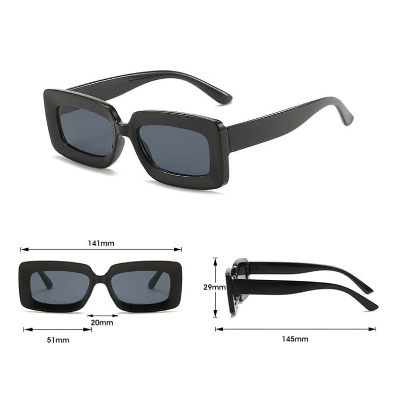 High-quality black rectangular sunglasses for stylish eye protection and UV defense. Perfect for fashion-forward individuals seeking durable, trendy eyewear.