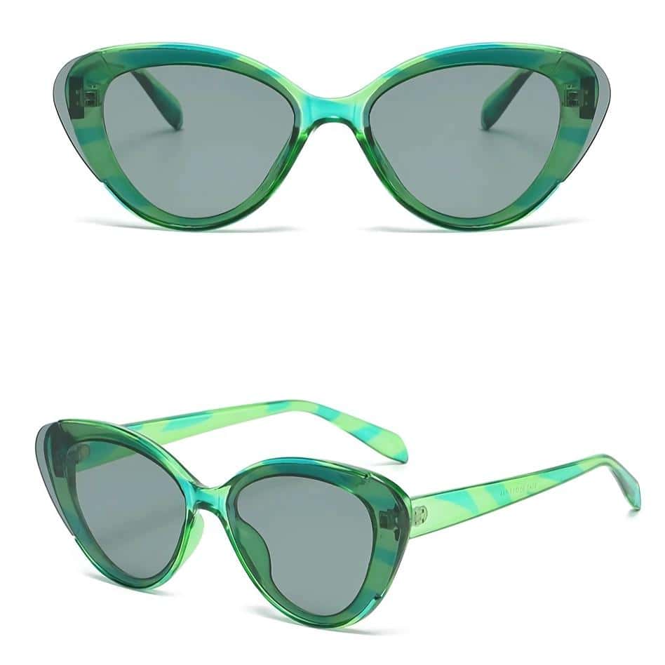 Stylish green cat-eye sunglasses with UV protection for women and men, perfect for summer fashion and outdoor activities.