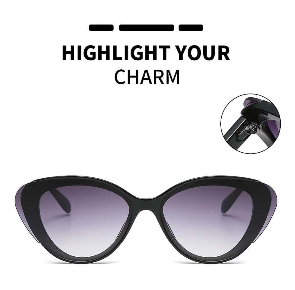 Stylish black cat-eye sunglasses with gradient lenses, perfect for sun protection and fashion. Trendy accessory available at Monalisa Store for a sophisticated look.