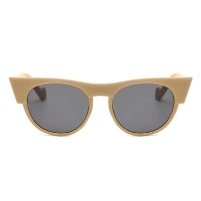 Stylish beige sunglasses featuring round dark lenses and a modern frame design, perfect for UV protection and summer fashion. Great for outdoor activities and stylish accessories.