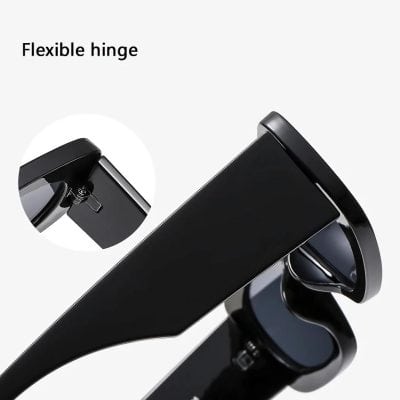 Close-up of a flexible hinge on modern eyewear, showcasing durable and adjustable features for comfortable fit in eyewear from Monalisa Medical Store.