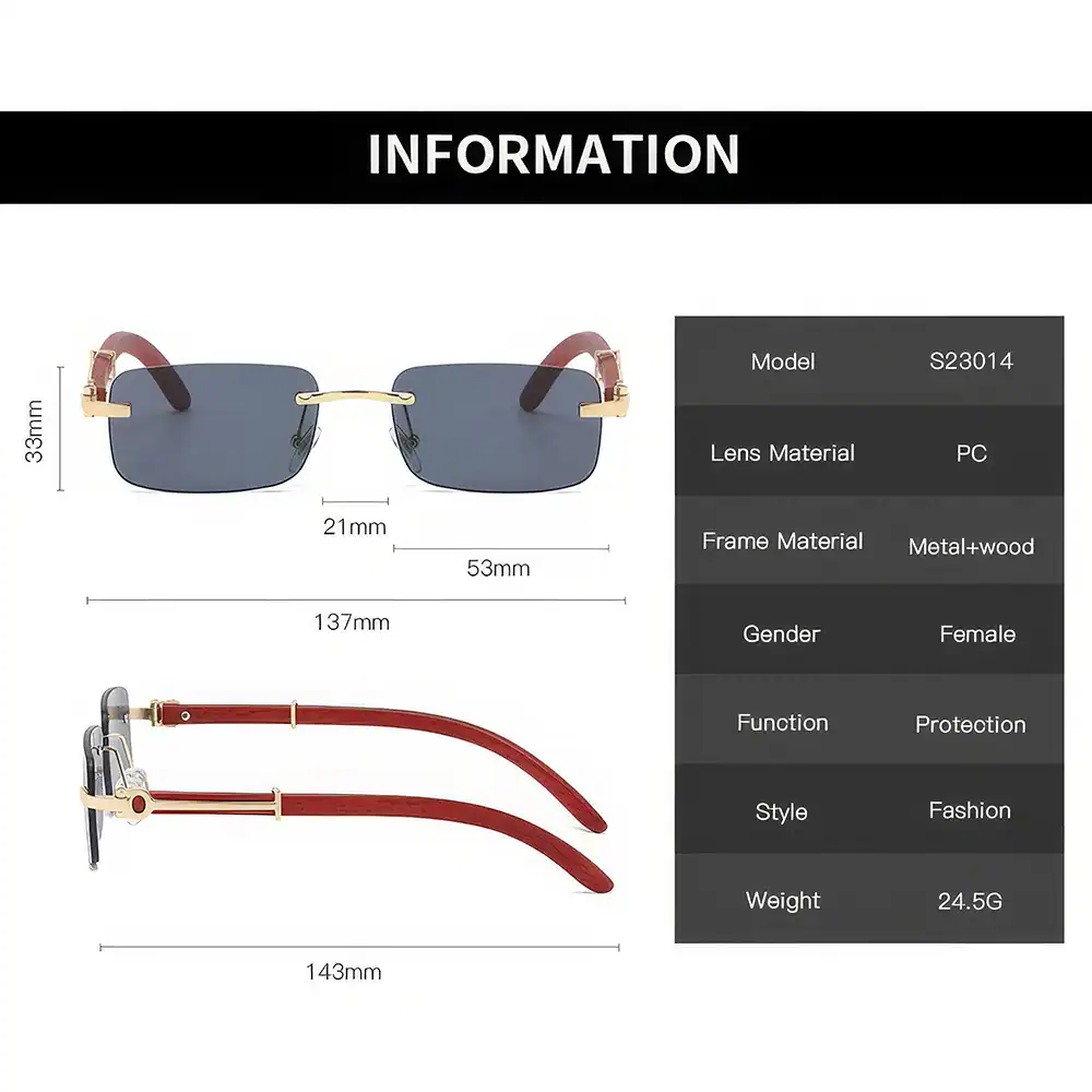 High-quality fashion sunglasses with durable PC lenses and a metal-wood frame for protection and style. Perfect for women seeking trendy eye protection.
