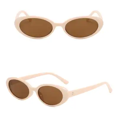 Stylish oval sunglasses with beige frames and brown tinted lenses, perfect for summer fashion and UV protection. Lightweight and trendy, ideal for women seeking fashionable eye protection.