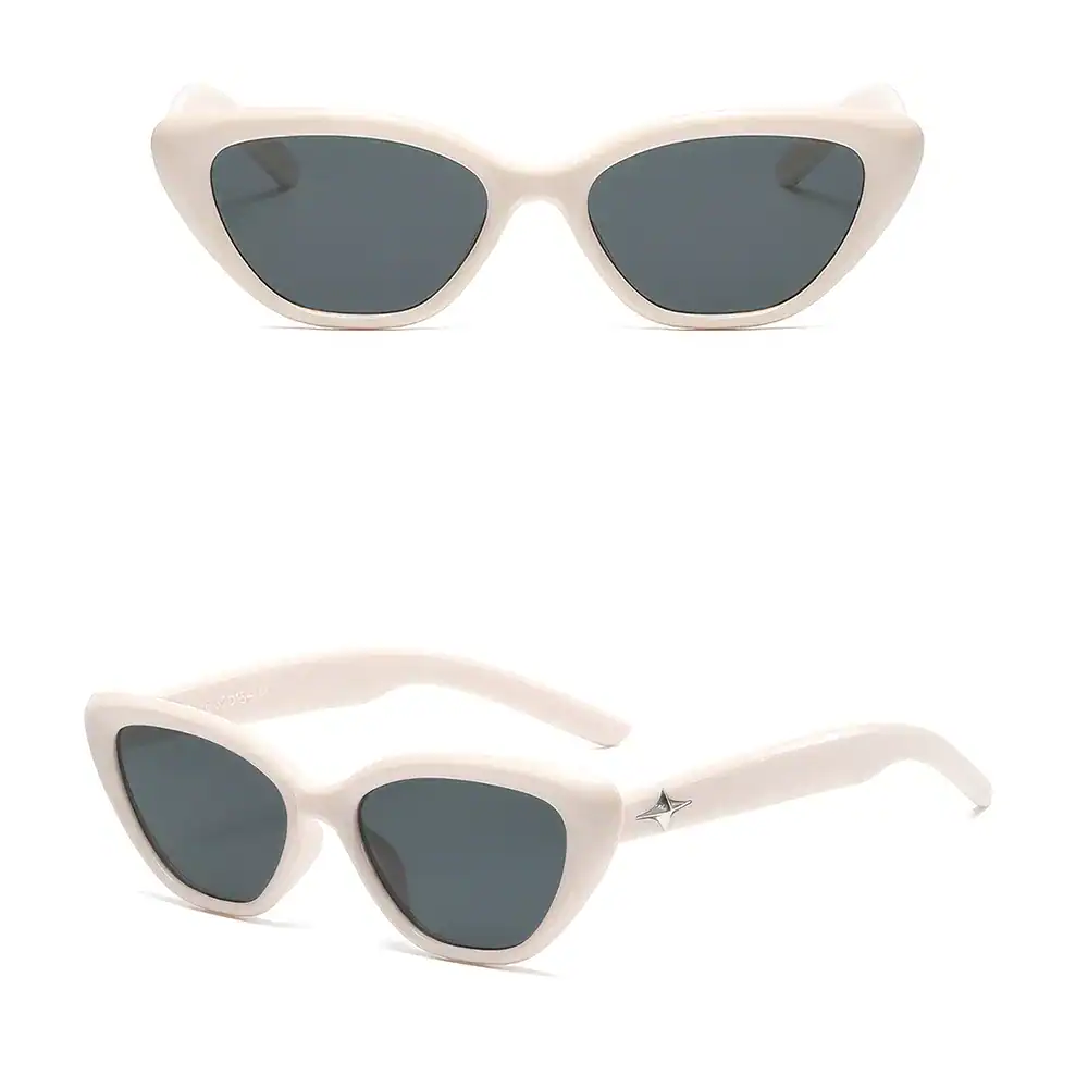 Fashionable white cat-eye sunglasses with dark lenses, perfect for women seeking stylish and UV-protective eyewear for sunny days.