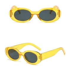 Fashionable yellow oval sunglasses with dark lenses, perfect for UV protection and enhancing your outdoor look.
