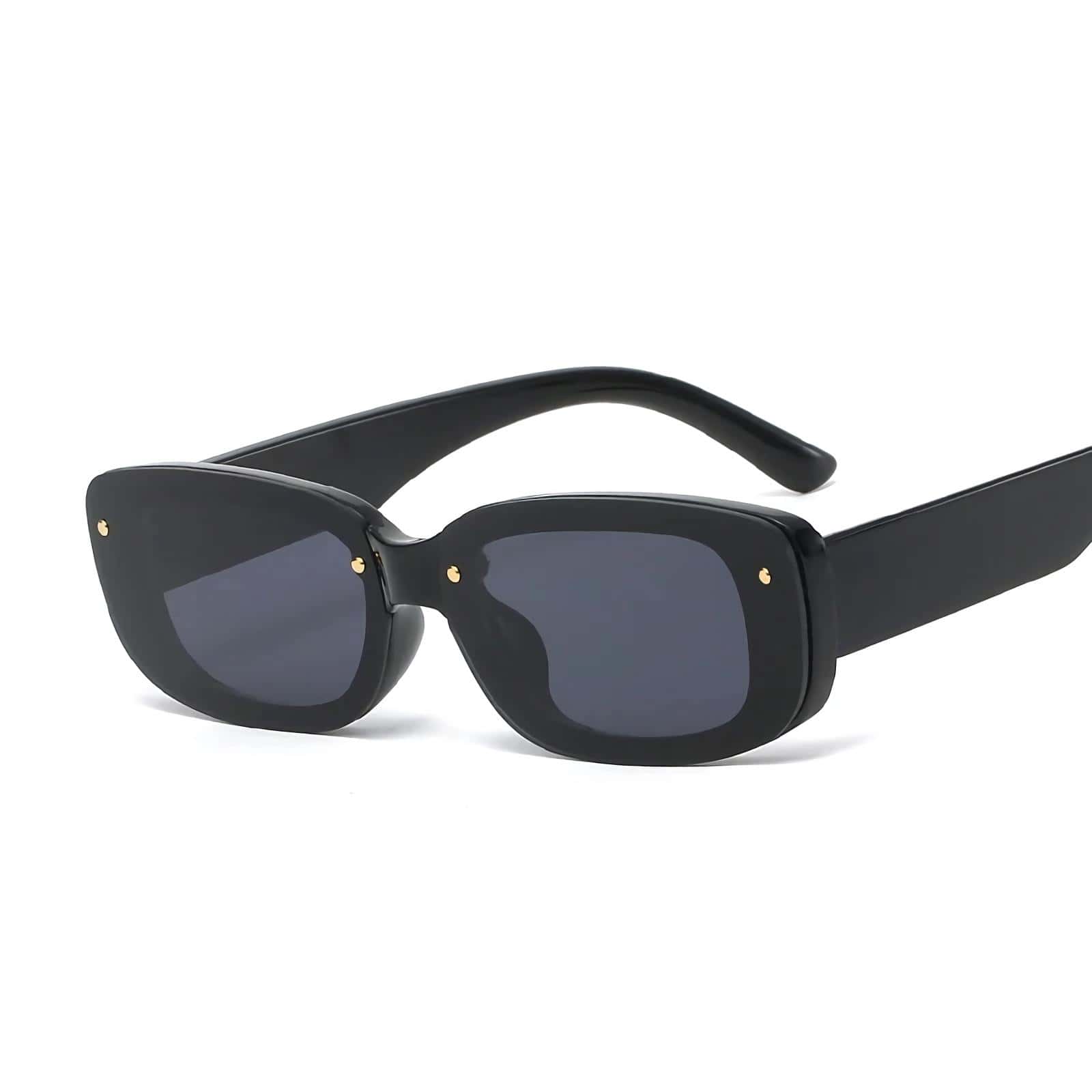 Stylish black sunglasses with dark lenses, perfect for sun protection and fashion statements. Features durable frame and classic design suitable for outdoor activities and casual wear.
