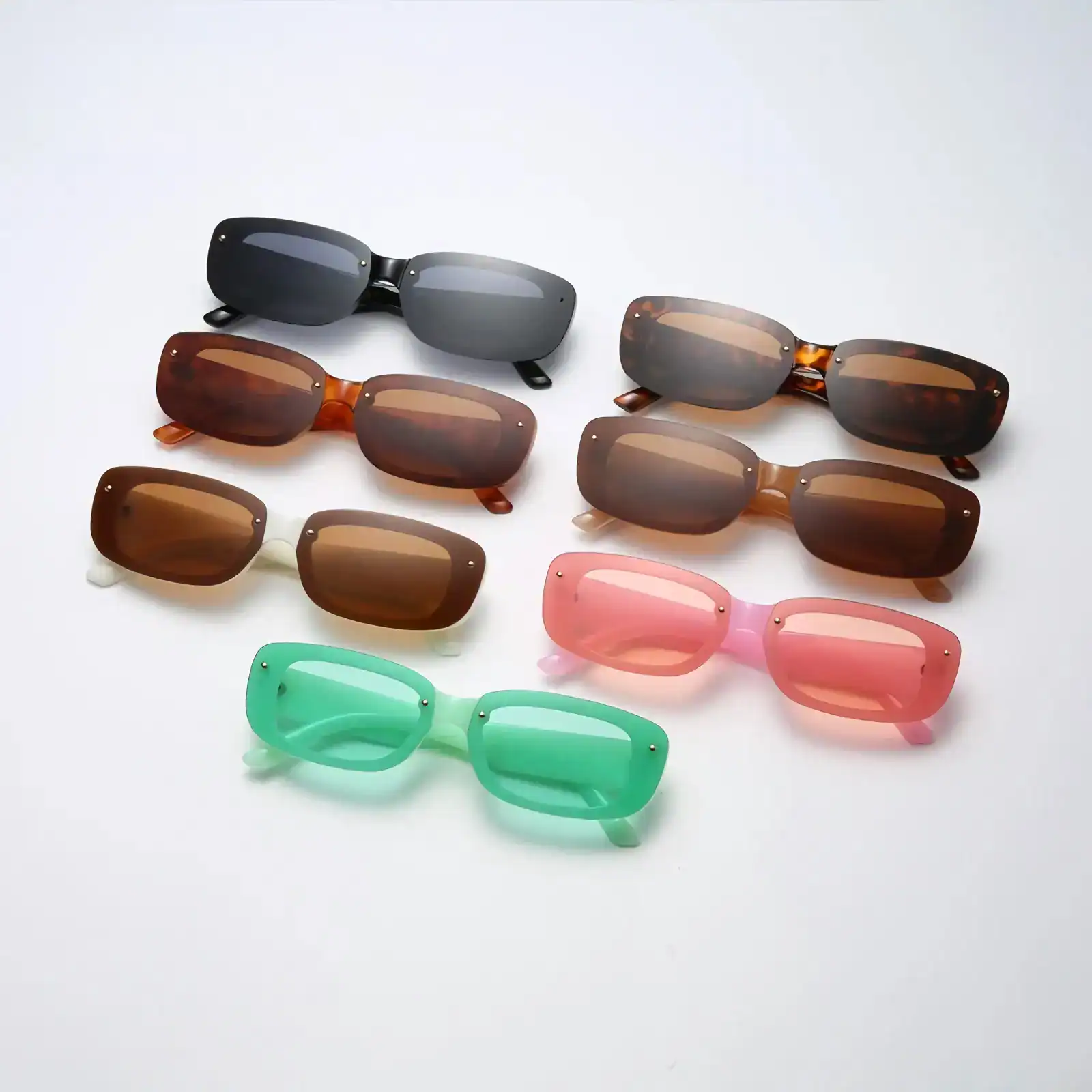 Bright and playful sunglasses in different colors and shapes, ideal for fashion-forward individuals seeking quality eyewear at Monalisa Store.