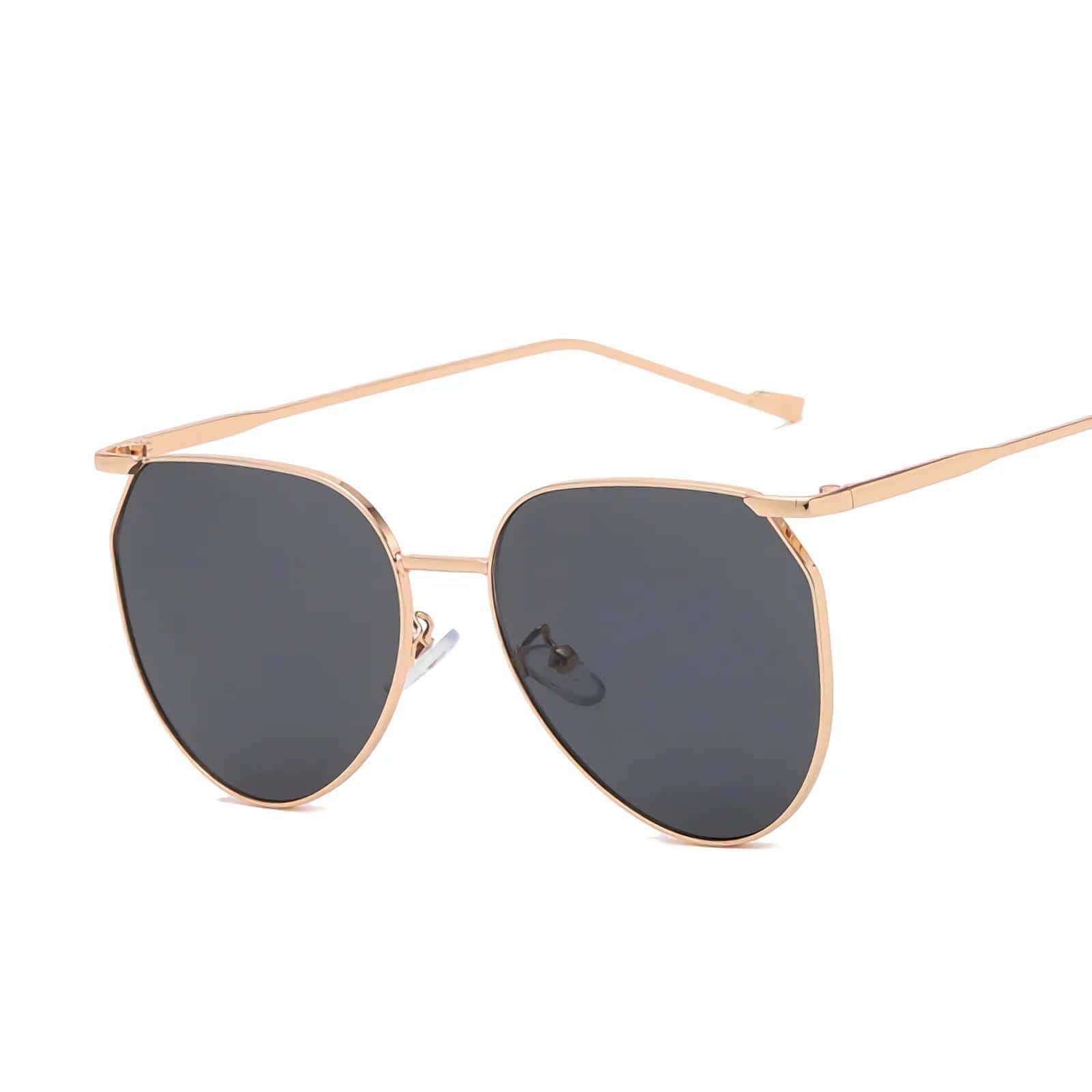 Stylish women's fashion sunglasses with black lenses and rose gold frame for UV protection and chic look. Perfect for summer, beach, and everyday style.